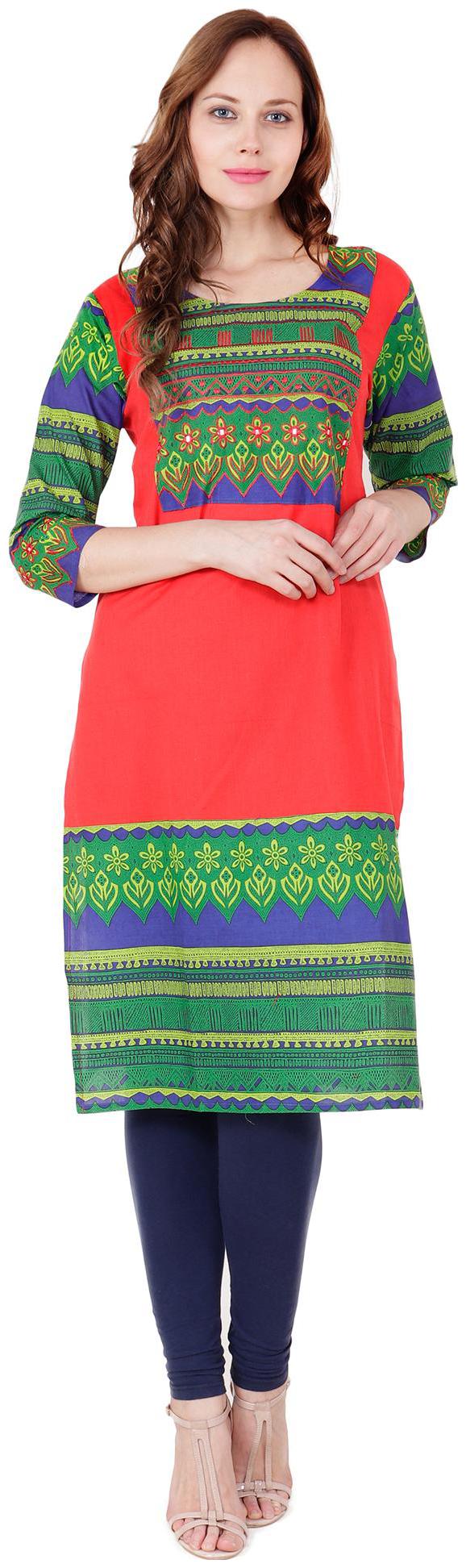 

el dios marte Women Red Embroidered Straight Kurti