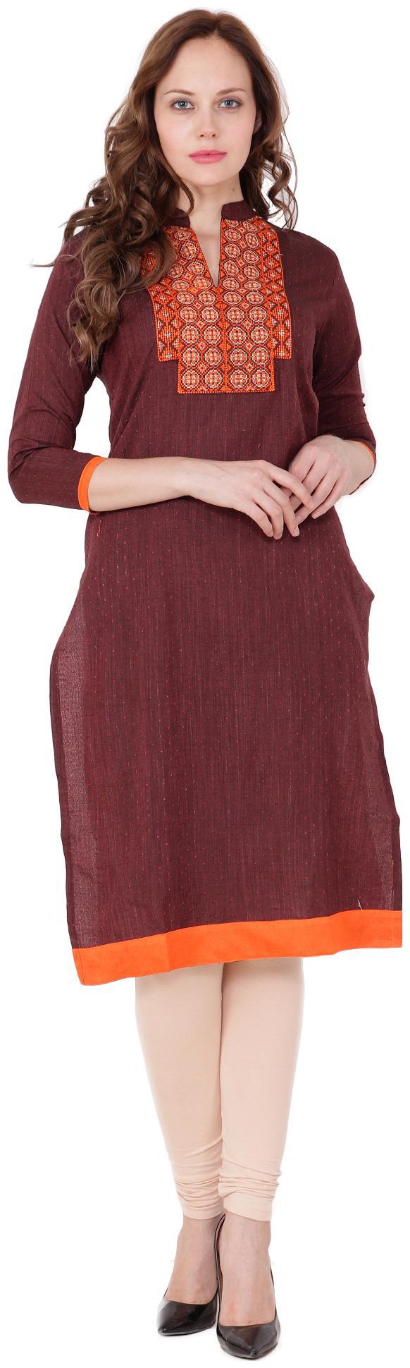 

el dios marte Women Maroon Embroidered Straight Kurti