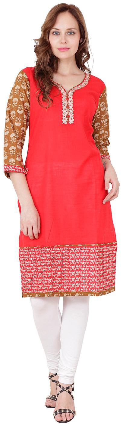 

el dios marte Women Red Embroidered Straight Kurti