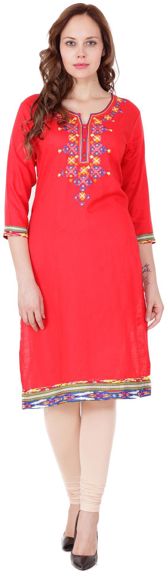 

el dios marte Women Red Embroidered Straight Kurti