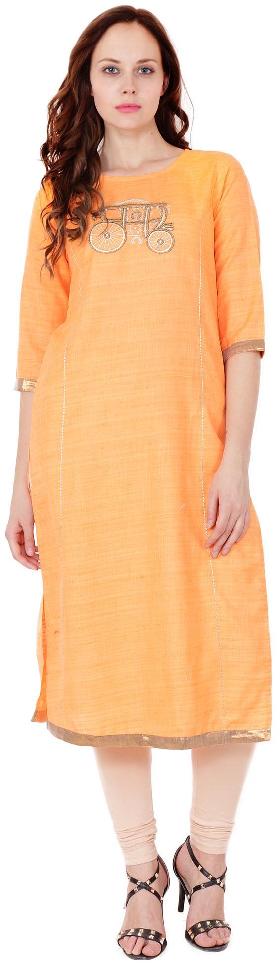 

el dios marte Women Yellow Embroidered Straight Kurti