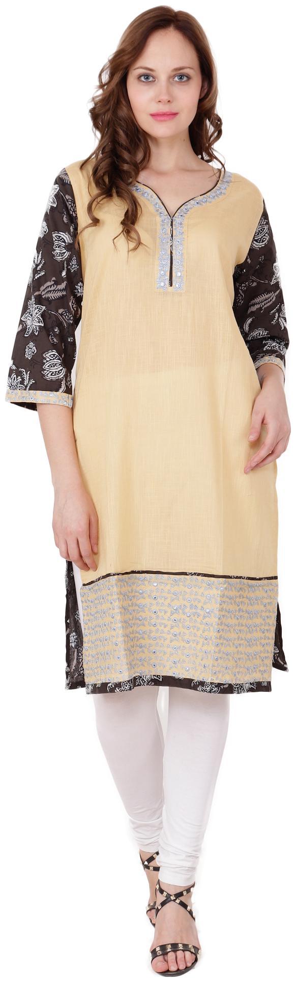 

el dios marte Women Beige Embroidered Straight Kurti