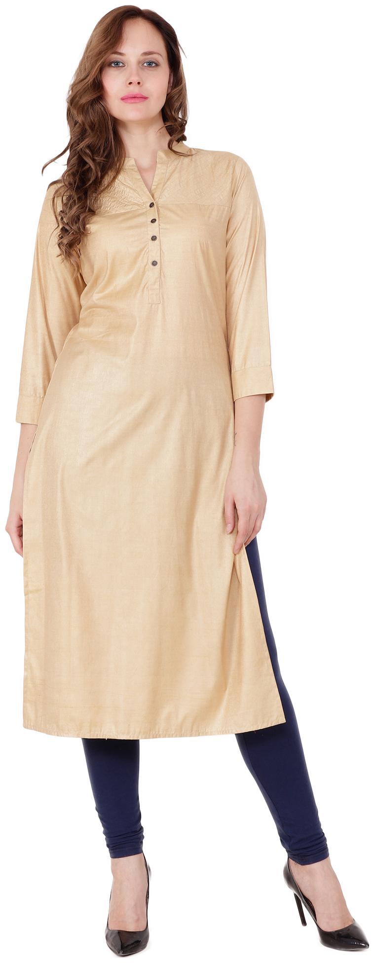 

el dios marte Women Beige Embroidered Straight Kurti