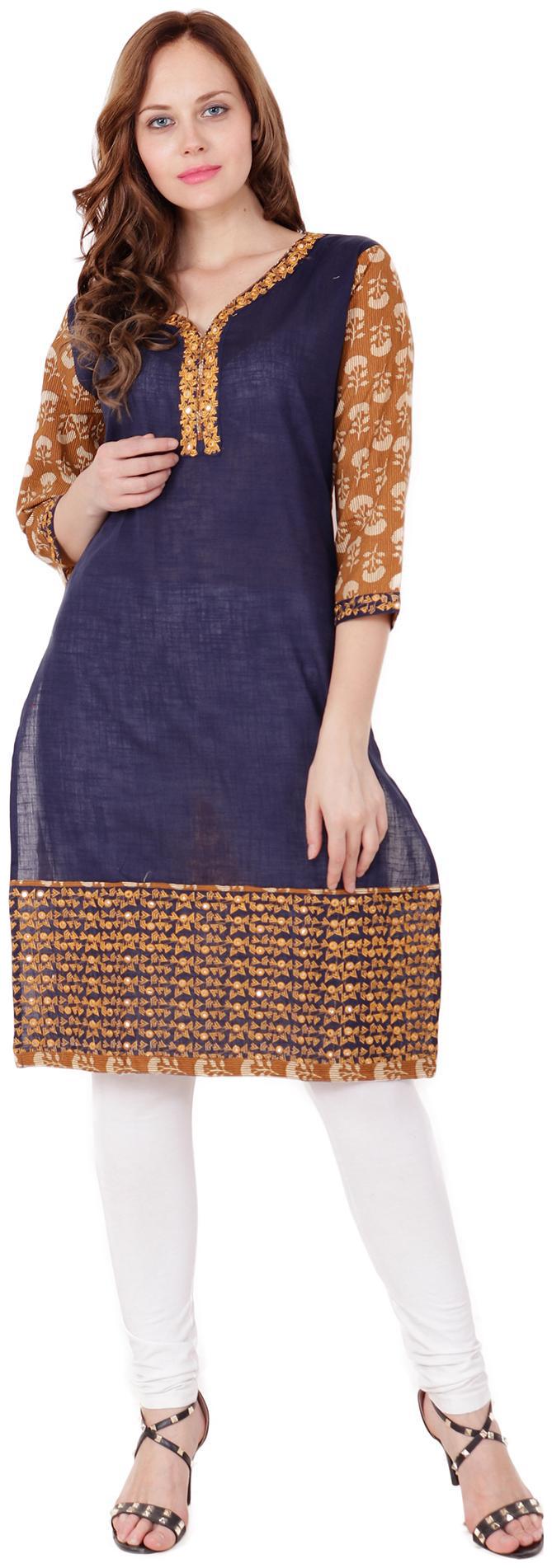 

el dios marte Women Blue Embroidered Straight Kurti