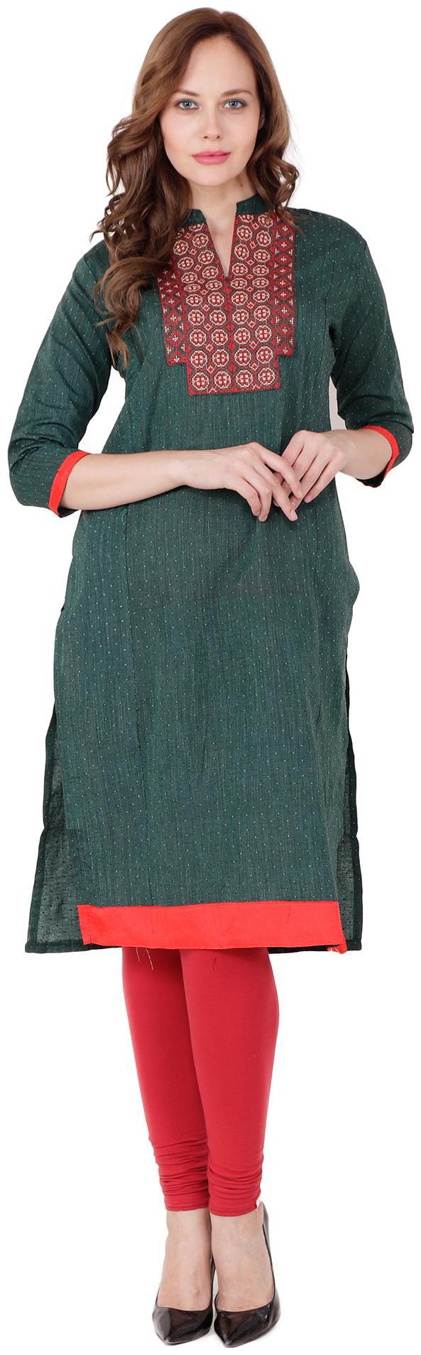 

el dios marte Women Green Embroidered Straight Kurti