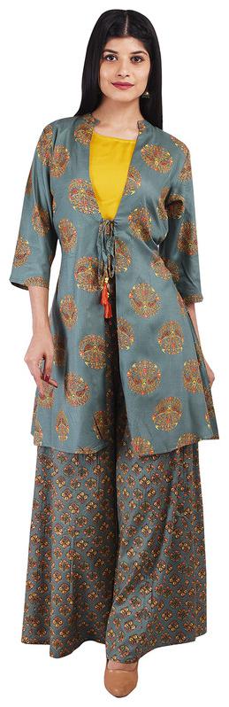 

ELEGANCY Blended Printed Multi Color Kurta and Palazzo Set for Women