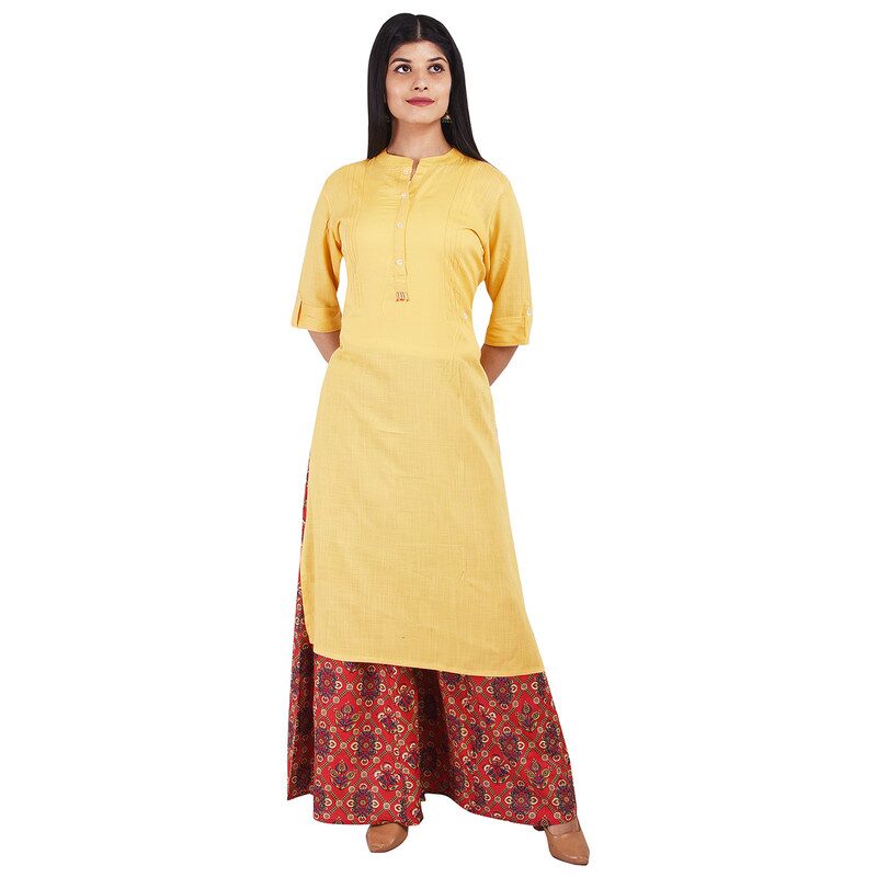 

ELEGANCY Women Yellow Solid Straight Kurti