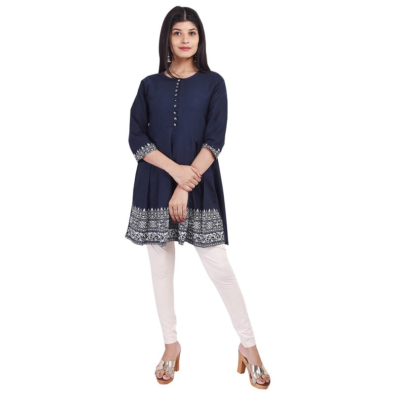 

ELEGANCY Women Navy Blue Printed Fit and Flare Kurta