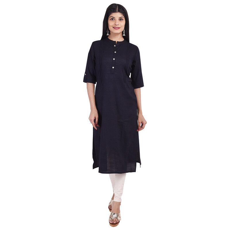 

ELEGANCY Women Navy Blue Solid Straight Kurti