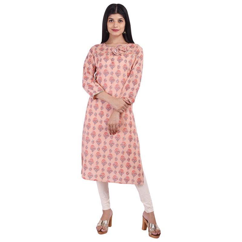

ELEGANCY Women Peach Floral Straight Kurti