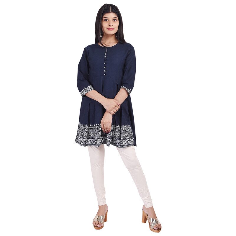 

ELEGANCY Women Navy Blue Printed Fit and Flare Kurta