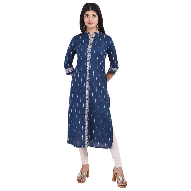 

ELEGANCY Women Blue Printed Straight Kurti