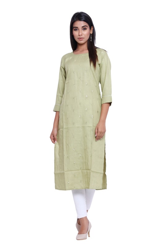 

ELEGANCY Women Green Embroidered Straight Kurti