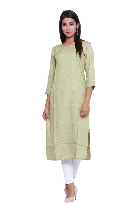 

ELEGANCY Women Green Embroidered Straight Kurti
