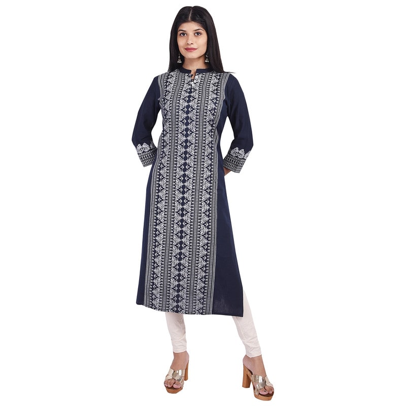 

ELEGANCY Women Navy Blue Printed Straight Kurti