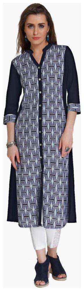 

NAARI Women Blue Printed Straight Kurti