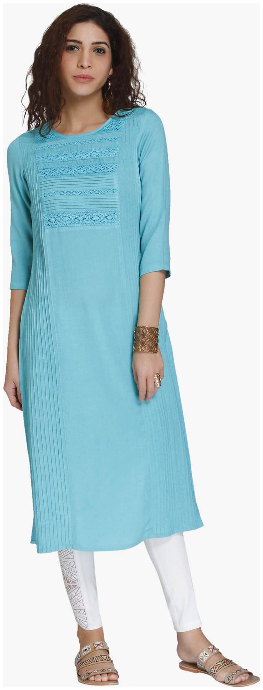 

NAARI Women Blue Embroidered Straight Kurta