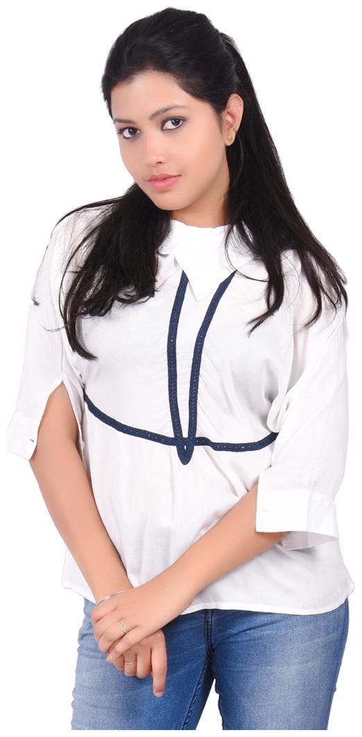 

Elegant White Long Sleeve Cotton Top