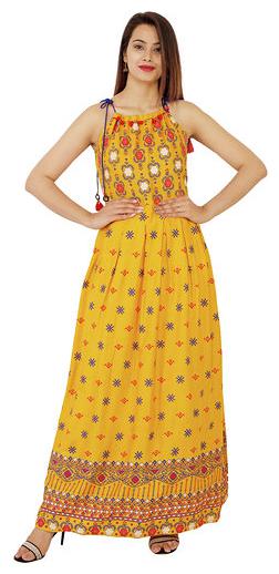 

Elflady Cotton Floral Yellow Dresses For Women