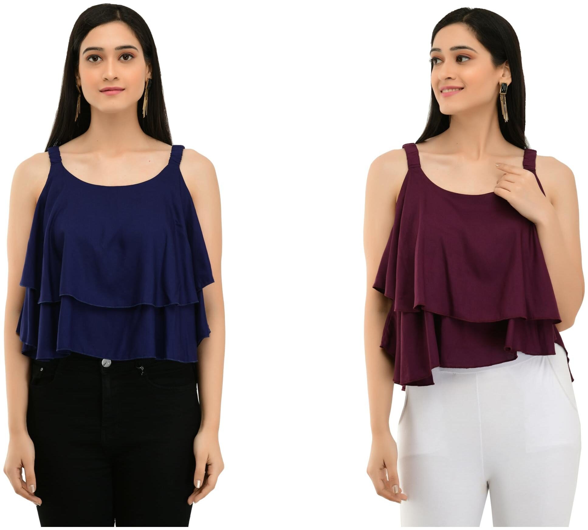 

ELFLADY Women Solid Regular top - Purple Blue