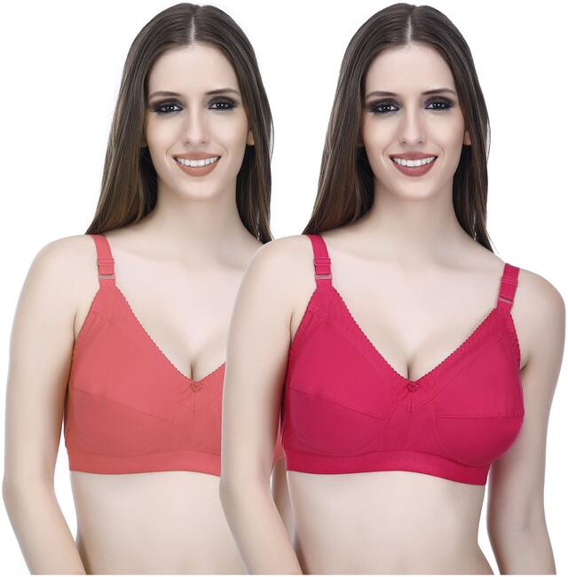 Elina Pack of 2 Non Padded Cotton T Shirt Bra - Pink