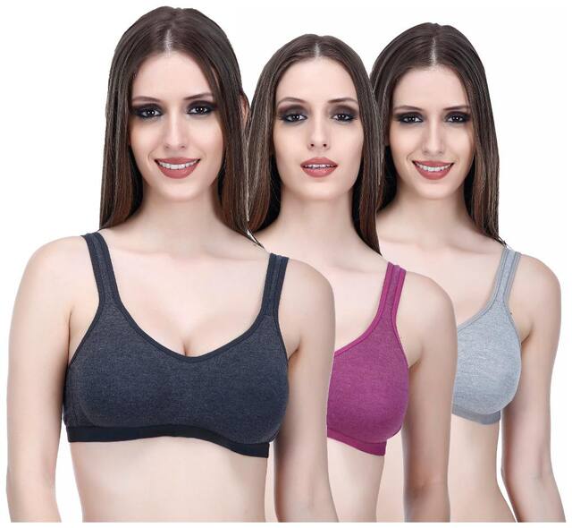 Elina Pack of 3 Non Padded Cotton T Shirt Bra - Multi