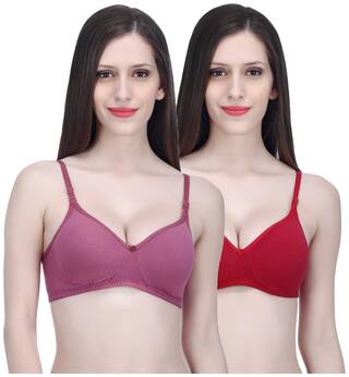 Elina Women's Lightmaroon Red B-Cup Pushup Cotton Bra (Set of 2)
