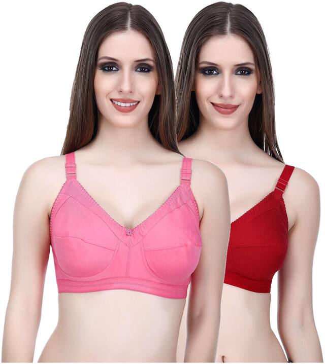 Elina Women's LightPink;Maroon Cotton Hosiery Full Coverege E-Cup Bra.(Set Of 2)