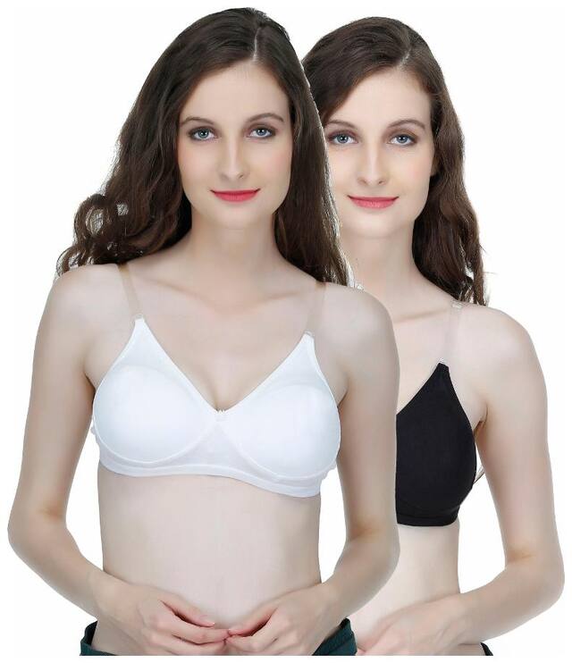 Elina Women's  Black & White B-Cup Cotton Hosery Backless Bra Combo.(Set of 2)