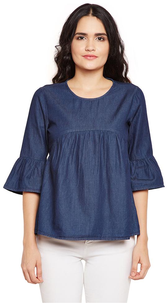 

OXOLLOXO Women Solid Regular top - Blue