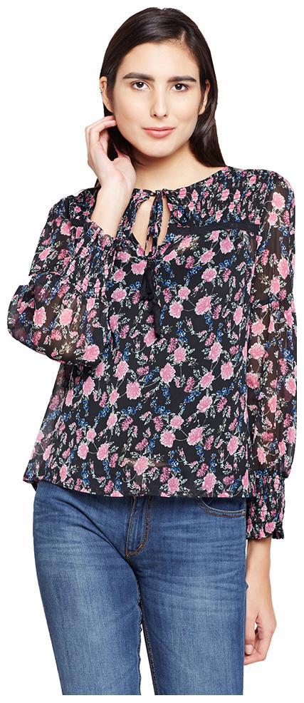 

OXOLLOXO Women Printed Regular top - Black