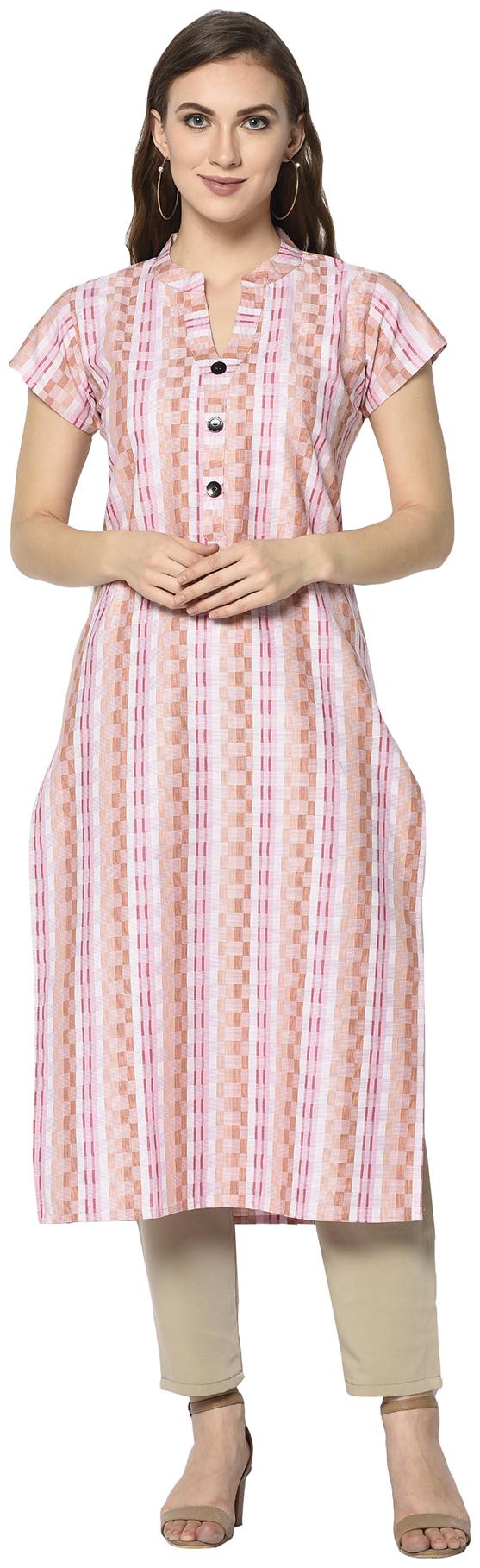 

Elora Women Pink Checkered Straight Kurti
