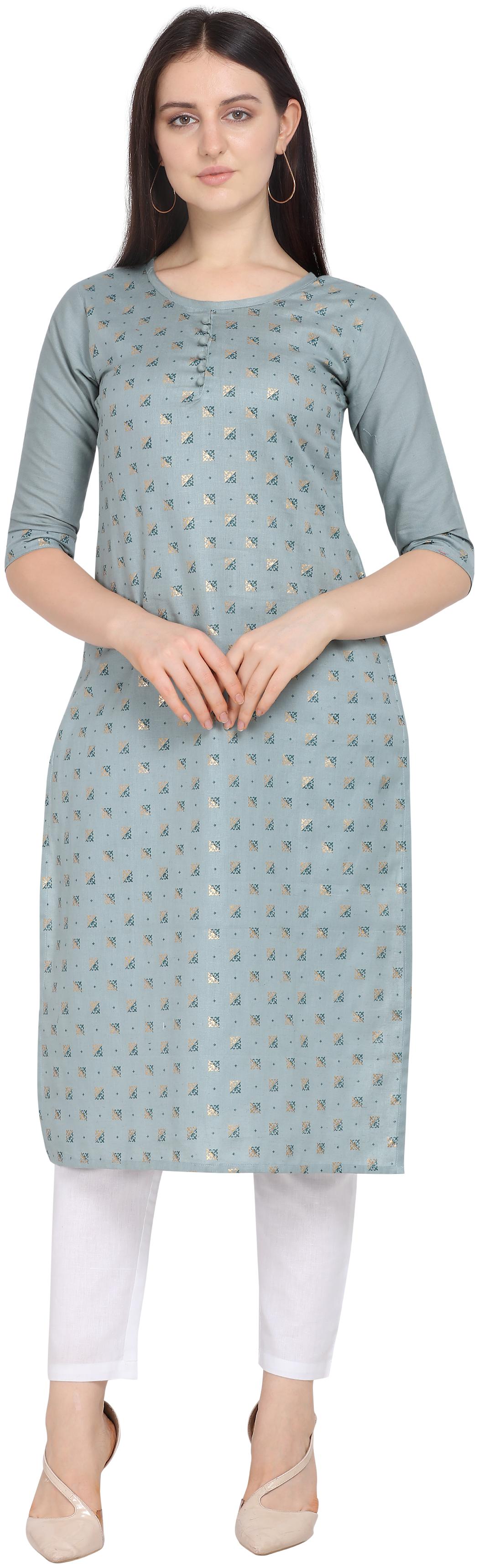

Elora Women Grey Printed Straight Kurti