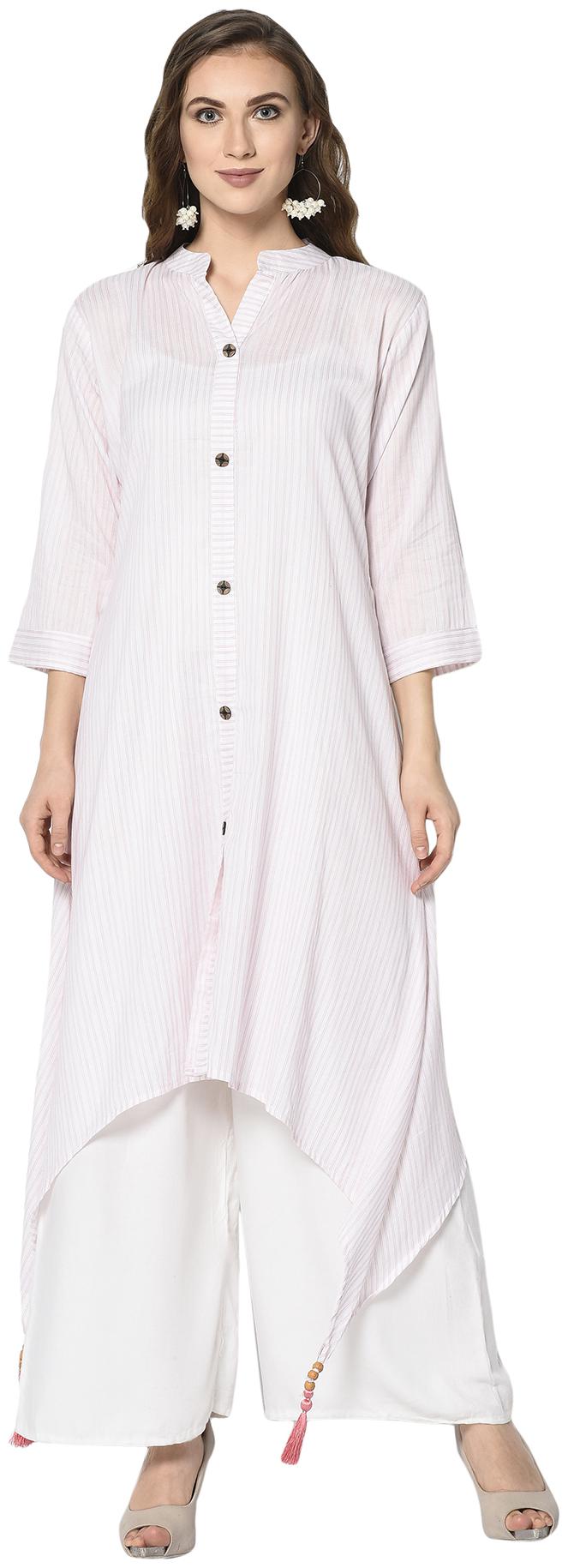 

Elora Women White Striped Straight Kurti