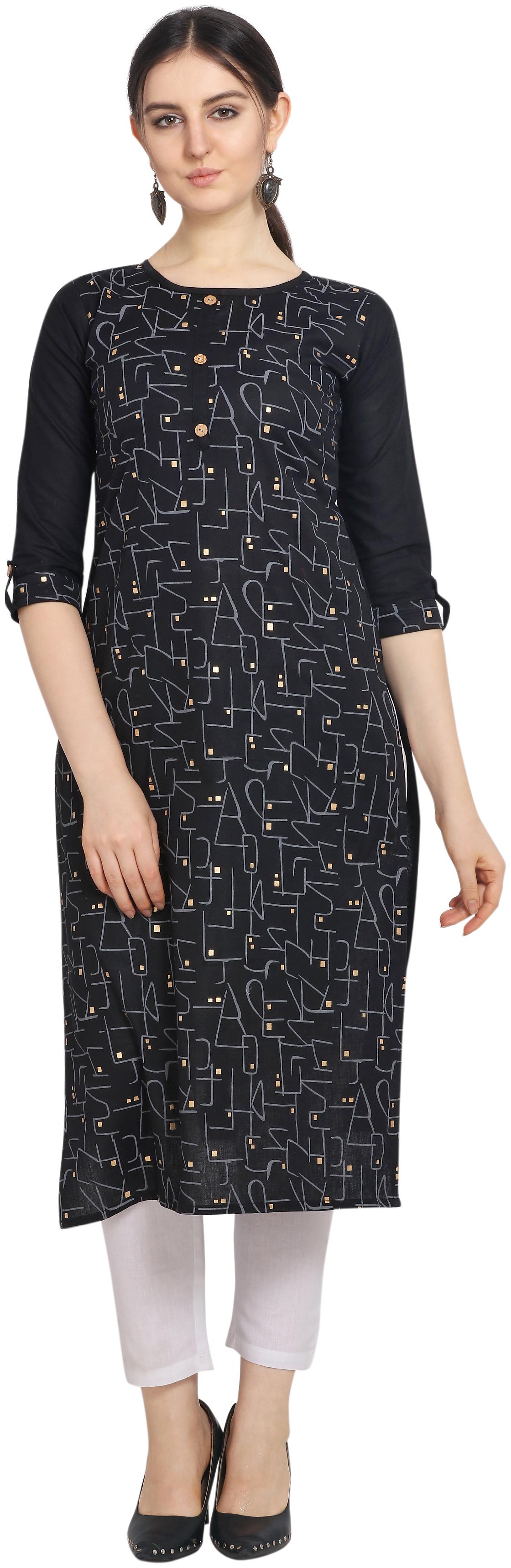 

Elora Women Black Printed Straight Kurti