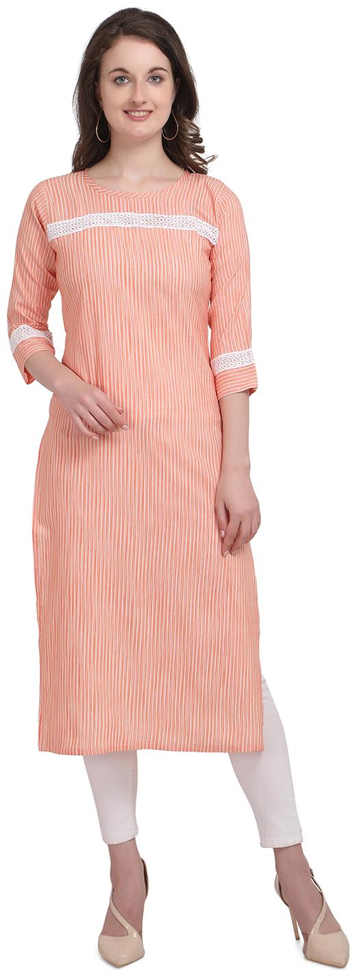 

Elora Women Peach Striped Straight Kurti