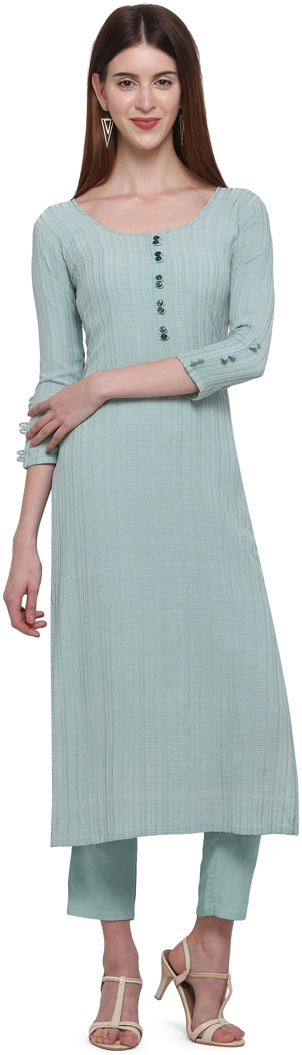 

Elora Women Turquoise Striped Straight Kurti