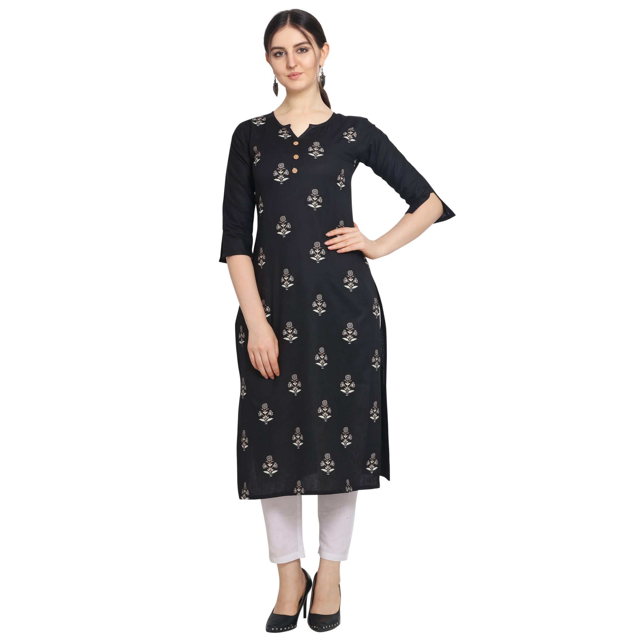 

Elora Women Black Floral Straight Kurti