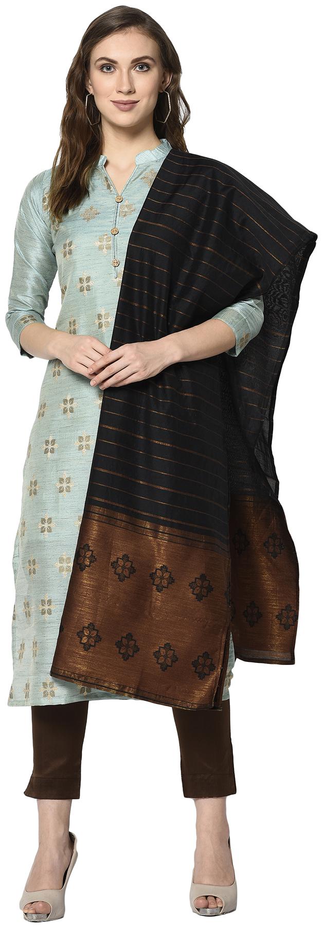 

Elora Turquoise Unstitched Kurta with bottom dupatta With dupatta Dress Material
