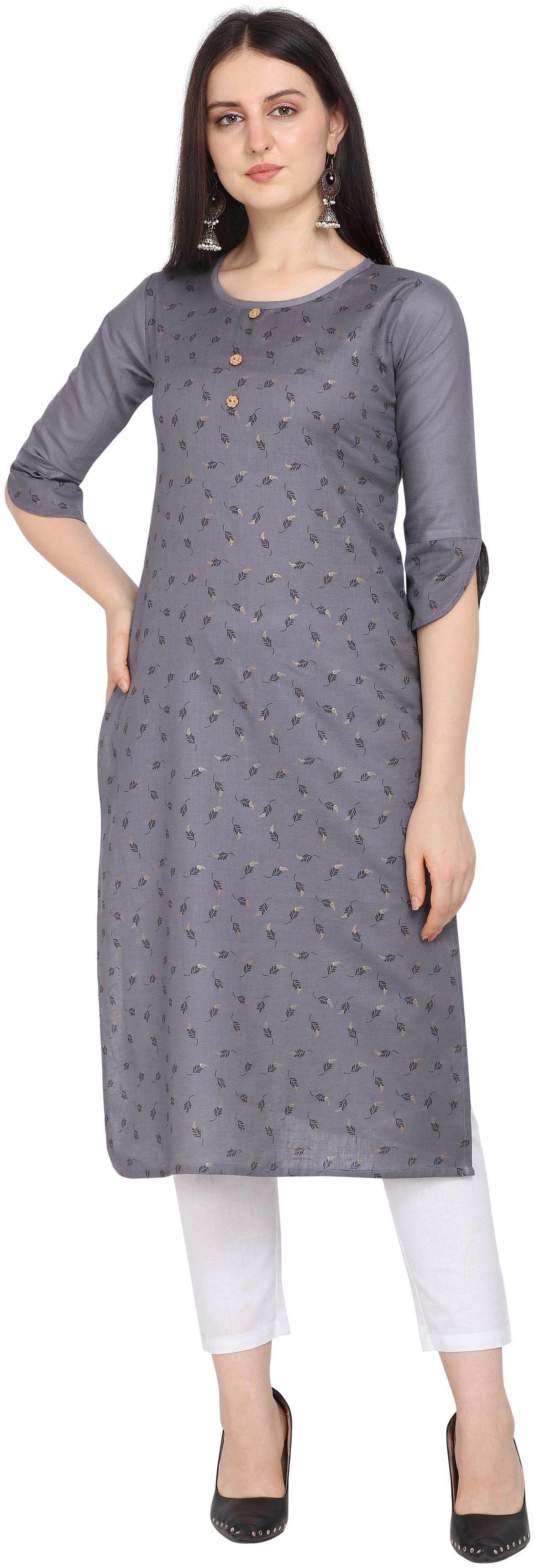 

Elora Women Grey Printed Straight Kurti