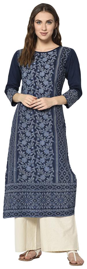 

Elora Women Blue Floral Straight Kurti