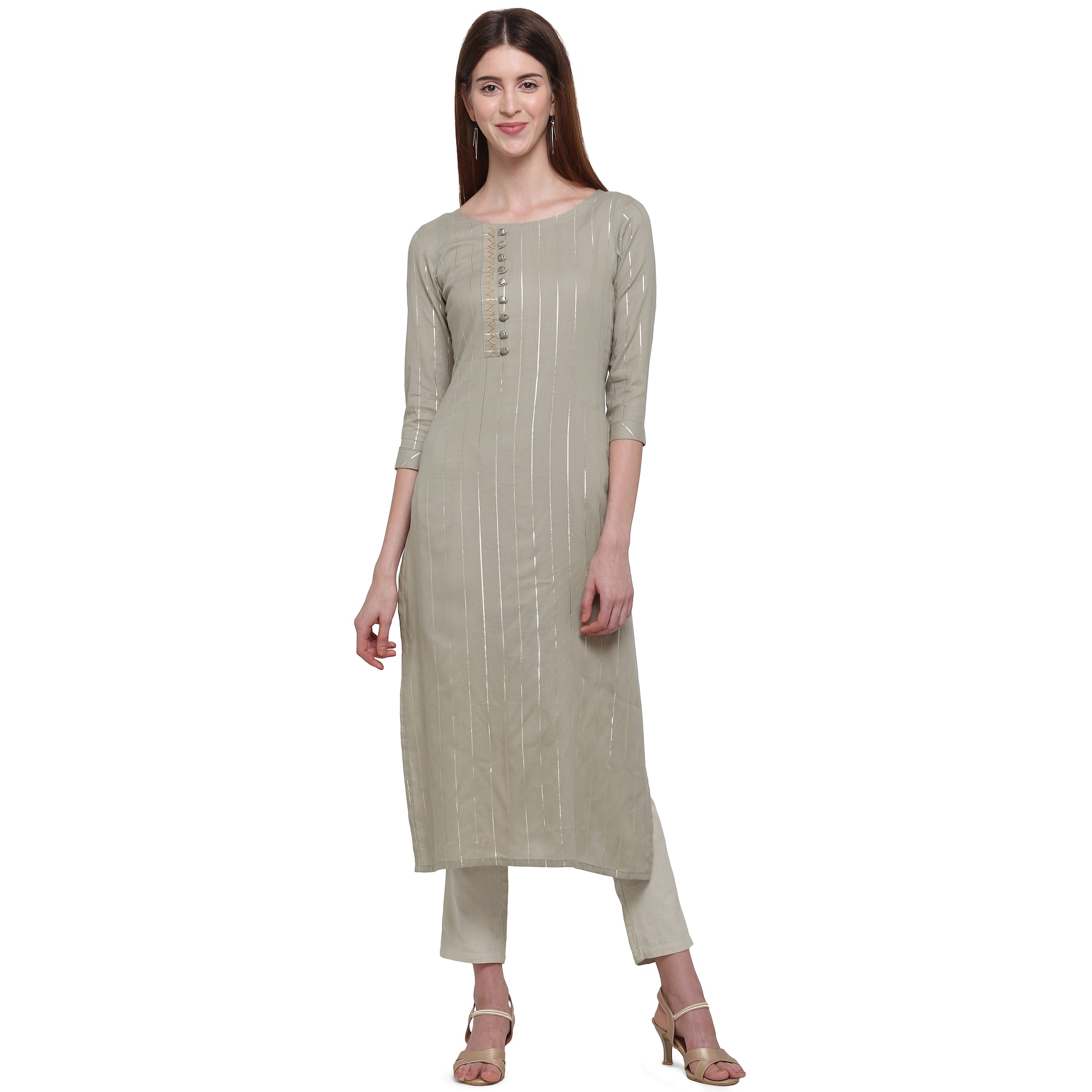 

Elora Women Grey Striped Straight Kurti