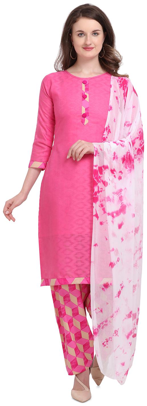 

Elora Pink Unstitched Kurta with bottom dupatta With dupatta Dress Material