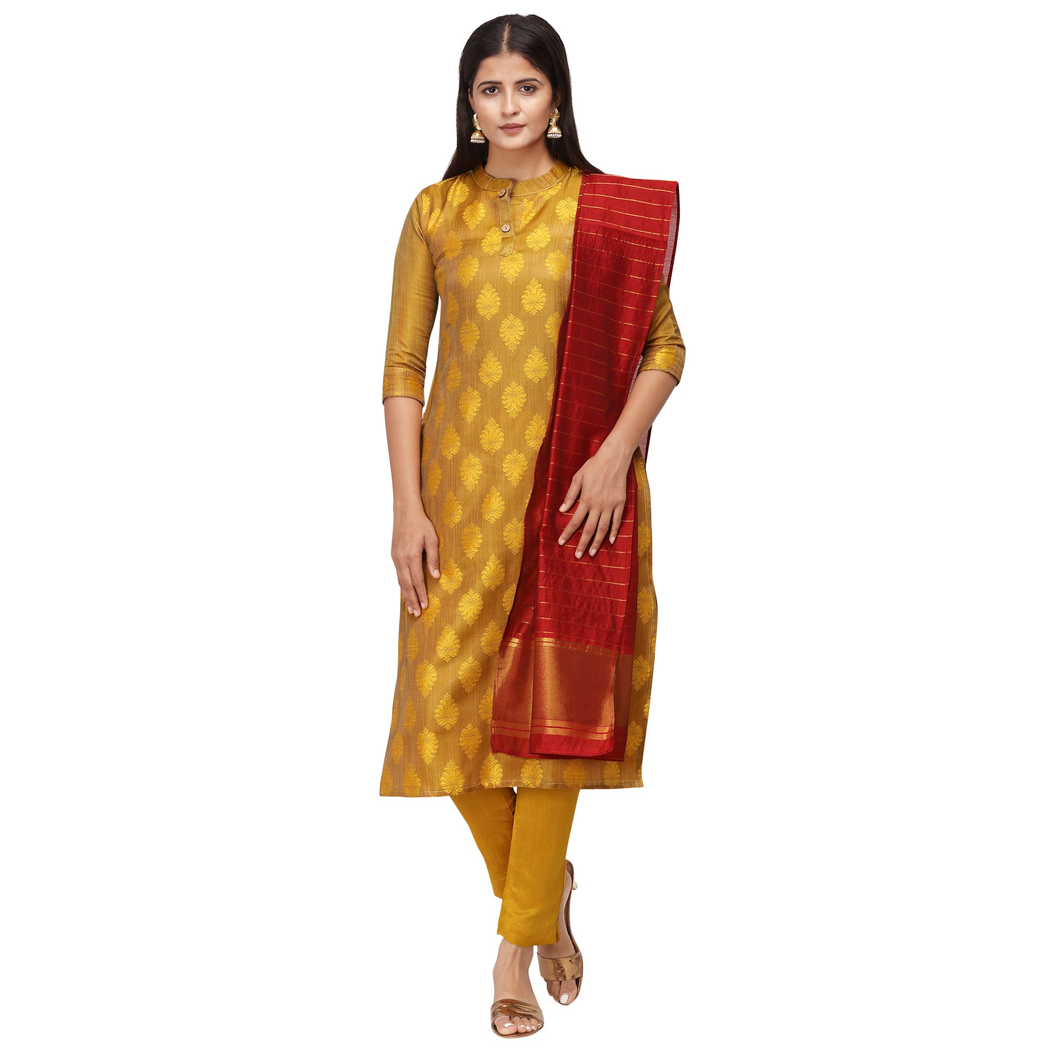 

Elora Yellow Unstitched Kurta with bottom dupatta With dupatta Dress Material