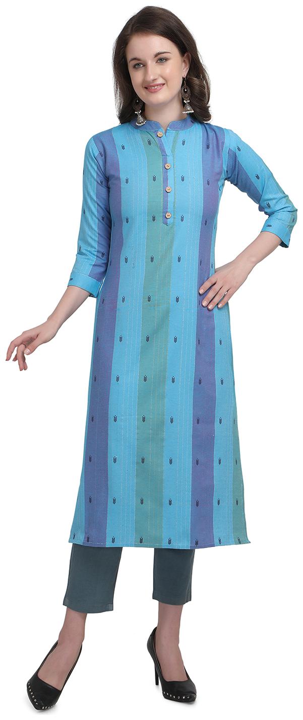 

Elora Women Blue Striped Straight Kurti
