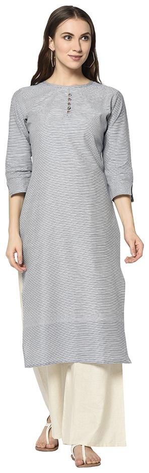 

Elora Women Grey Striped Straight Kurti