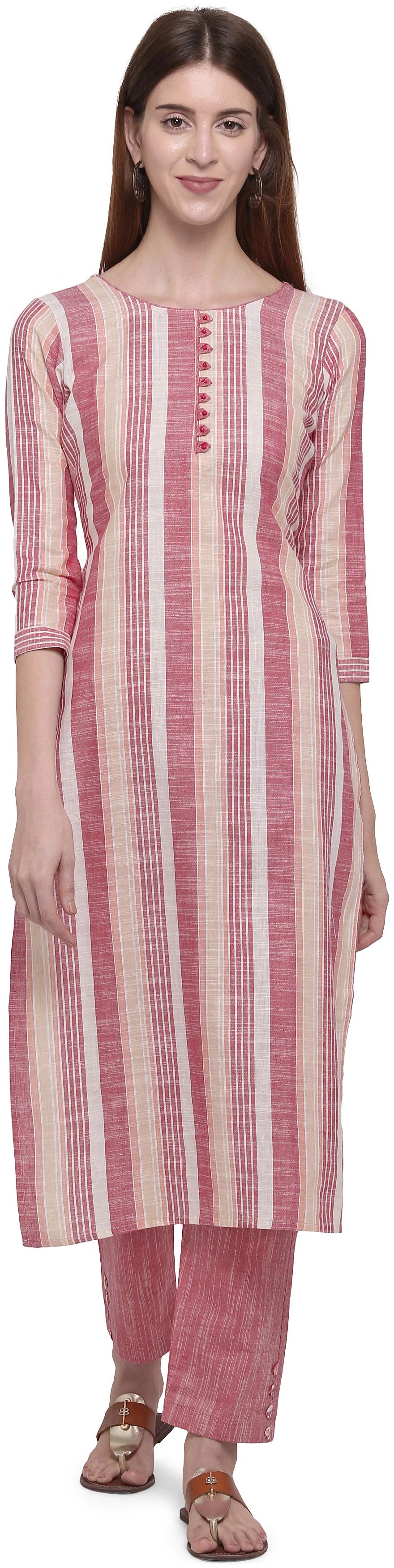 

Elora Women Pink Striped Straight Kurti With Pants