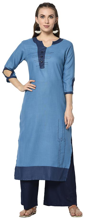 

Elora Women Blue Solid Straight Kurti