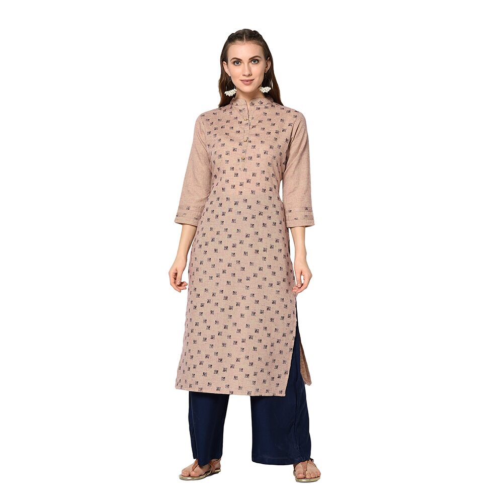 

Elora Women Peach Printed Straight Kurti