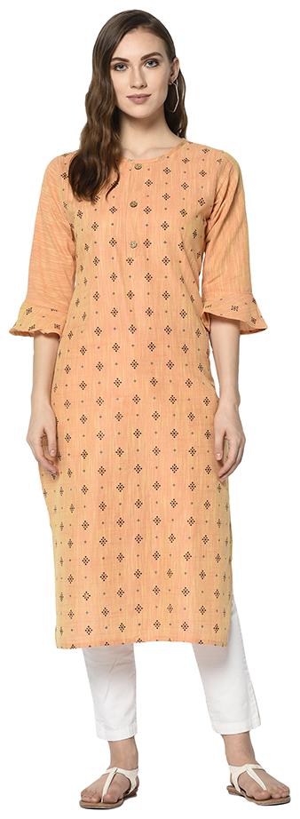 

Elora Women Orange Printed Straight Kurti